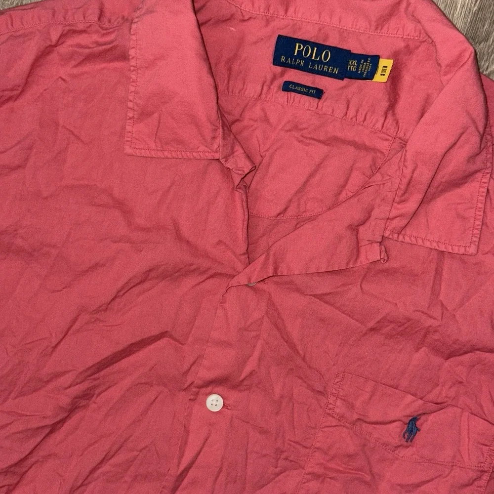 Polo Ralph Lauren Camp Collar Short Sleeve Hawaiian Shirt Pocket Men's 2XL Red